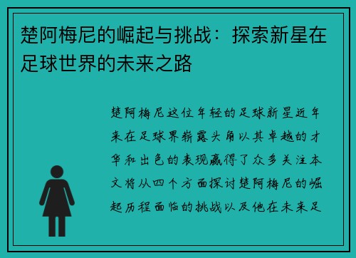 楚阿梅尼的崛起与挑战：探索新星在足球世界的未来之路
