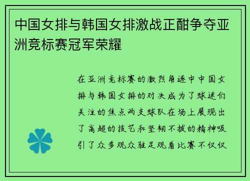 中国女排与韩国女排激战正酣争夺亚洲竞标赛冠军荣耀