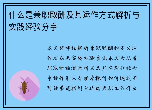 什么是兼职取酬及其运作方式解析与实践经验分享