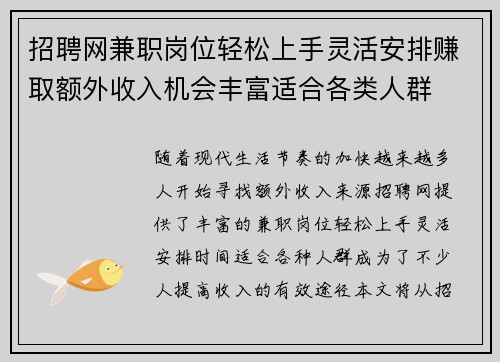 招聘网兼职岗位轻松上手灵活安排赚取额外收入机会丰富适合各类人群