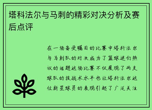 塔科法尔与马刺的精彩对决分析及赛后点评